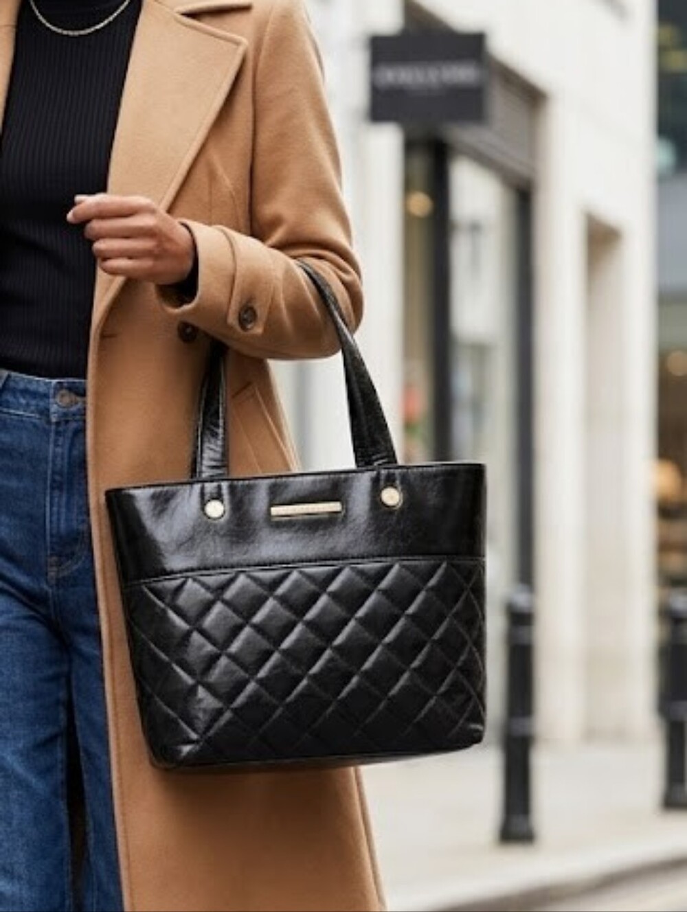 Steve Madden Black Quilted Vegan Patent Leather Tote Bag - NWT